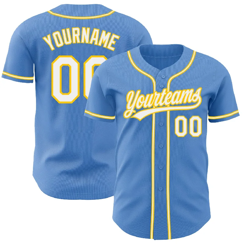 Custom Powder Blue White-Yellow Authentic Baseball Jersey