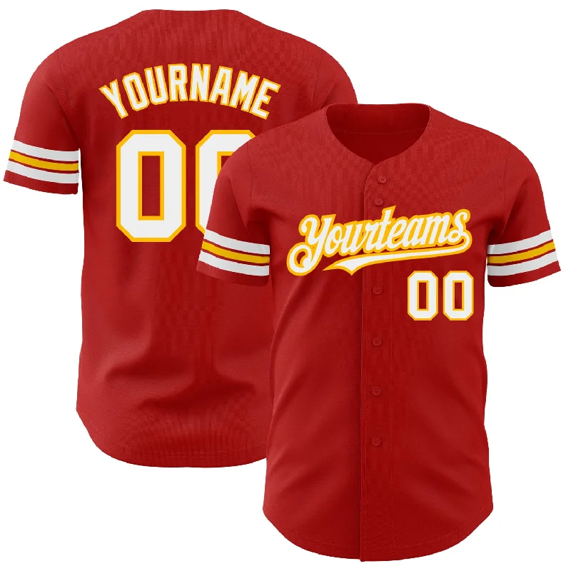 Custom Red White-Gold Authentic Baseball Jersey