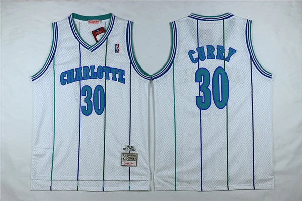 Hornets 30 Dell Curry White Hardwood Classics Basketball Jersey