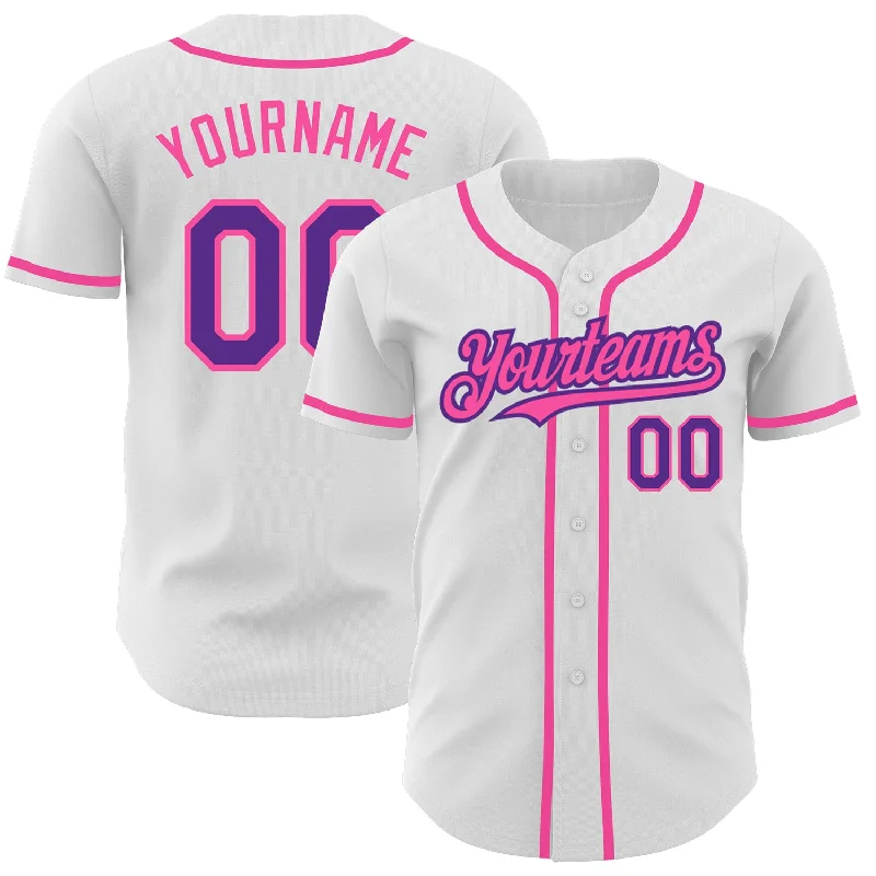 Custom White Purple-Pink Authentic Baseball Jersey