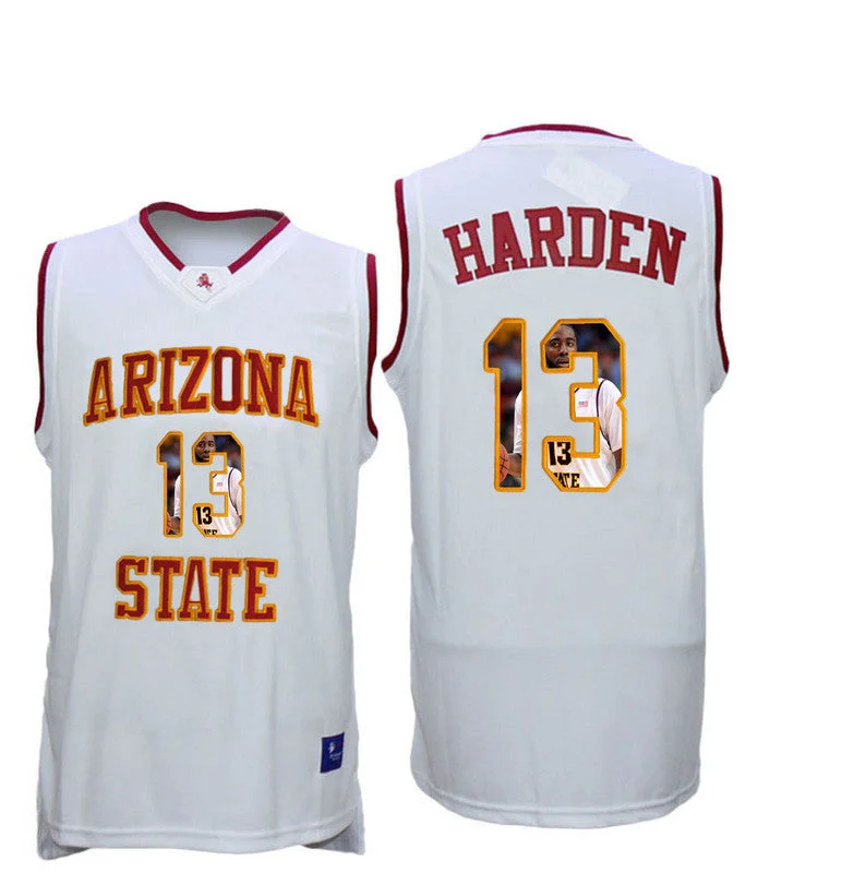 Arizona State Sun Devils 13 James Harden White Team Logo Print College Basketball Basketball Jersey2