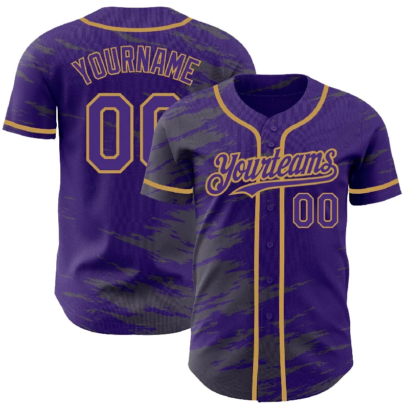 Custom Purple Steel Gray Splash Ink Old Gold Authentic Baseball Jersey