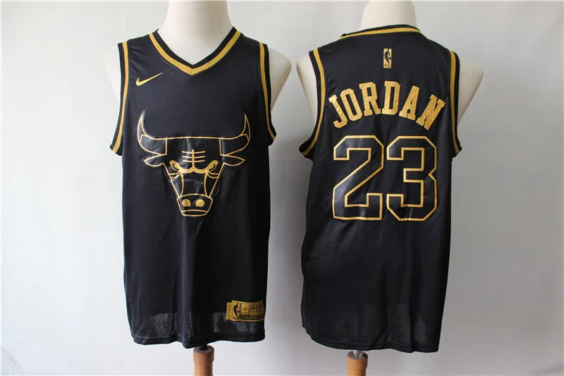 Bulls 23 Michael Jordan Black Gold Swingman Basketball Jersey