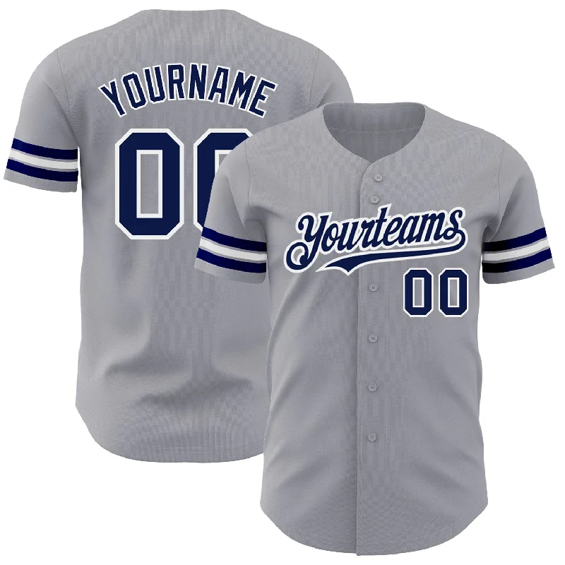 Custom Gray Navy-White Authentic Baseball Jersey