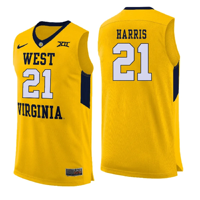 West Virginia Mountaineers 21 Wesley Harris Yellow College Basketball Basketball Jersey