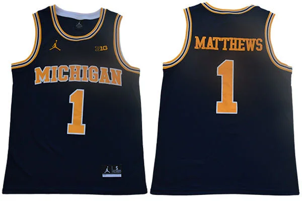 Michigan Wolverines 1 Charles Matthews Navy College Basketball Basketball Jersey