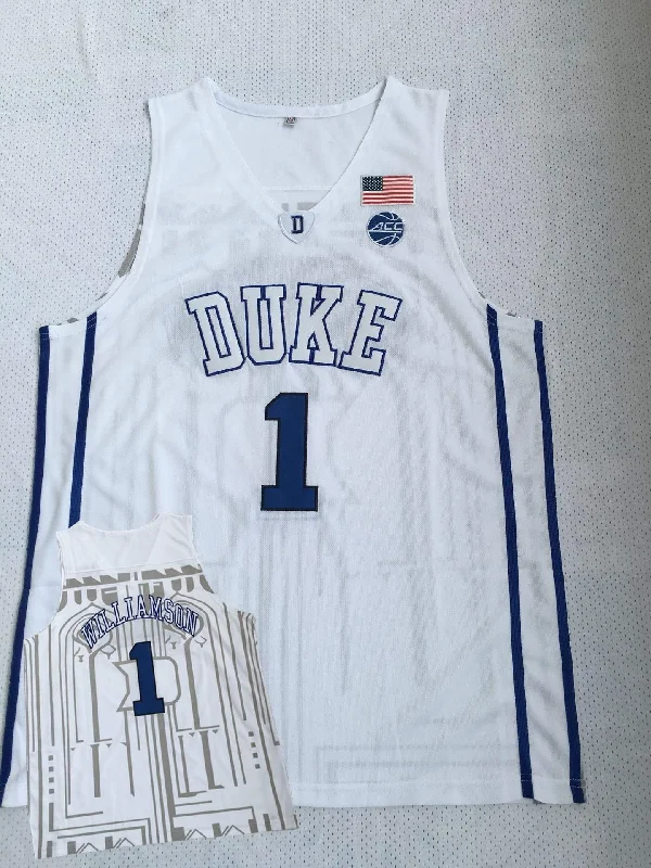 Duke Blue Devils 1 Zion Williamson White College Basketball Basketball Jersey