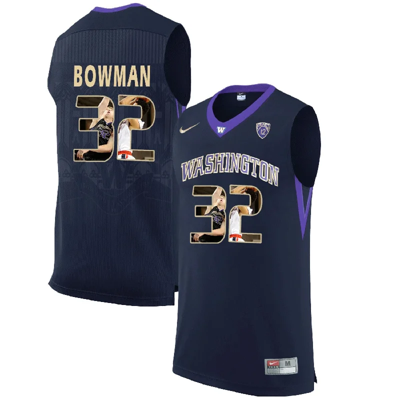 Washington Huskies 32 Greg Bowman Black With Portait College Basketball Basketball Jersey