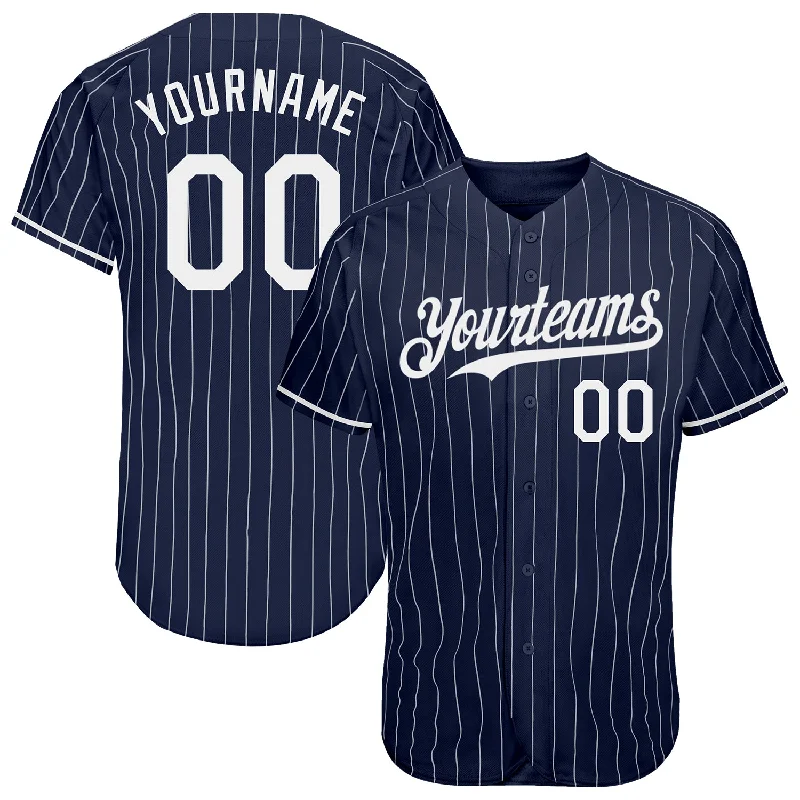 Custom Navy White Pinstripe Authentic Baseball Jersey