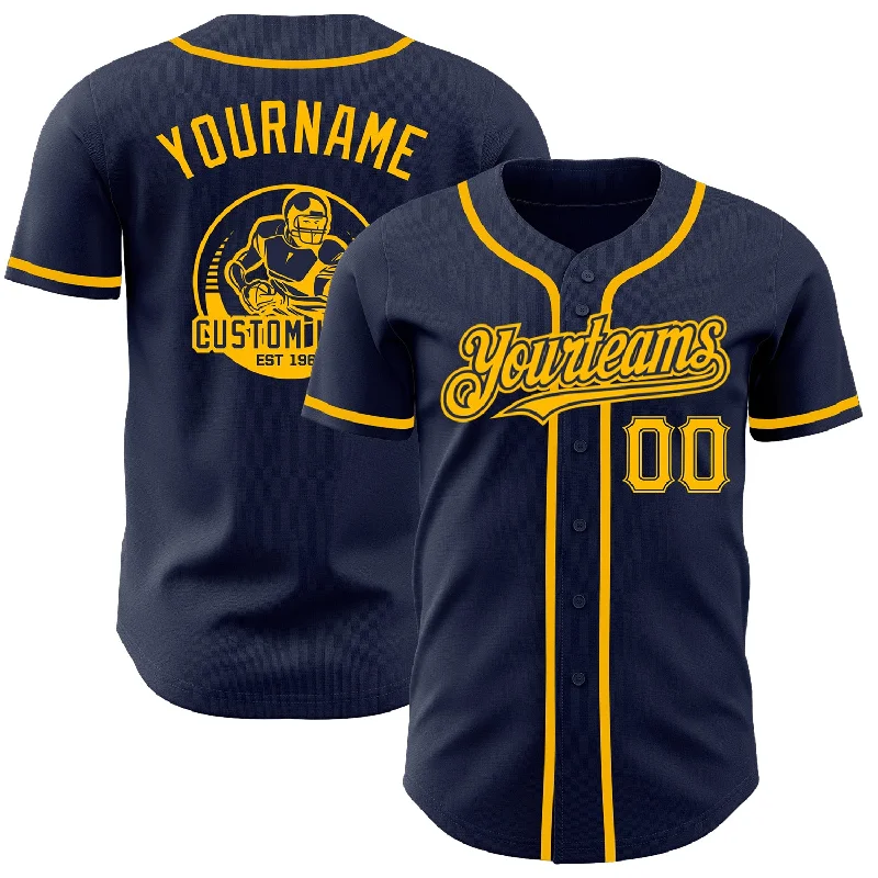 Custom Navy Gold Authentic Baseball Jersey