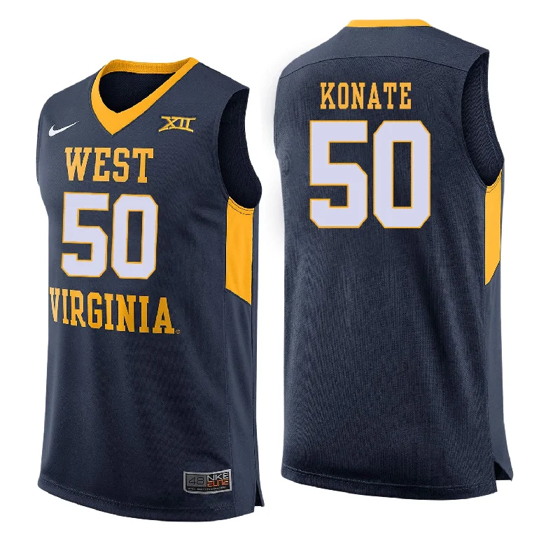 West Virginia Mountaineers 50 Sagaba Konate Navy College Basketball Basketball Jersey