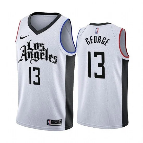 Men's Los Angeles Clippers #13 Paul George White 2019 City Edition Stitched Basketball Jersey