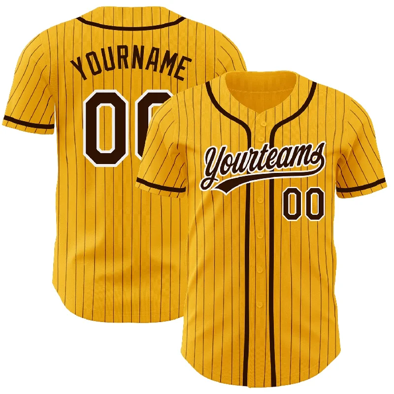 Custom Gold Brown Pinstripe Brown-White Authentic Baseball Jersey