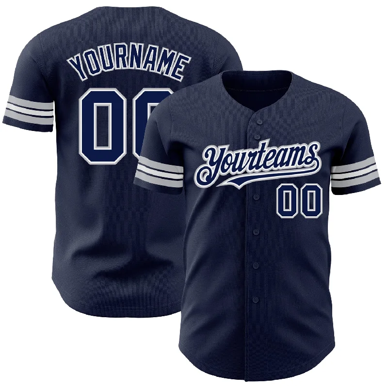 Custom Navy White-Gray Authentic Baseball Jersey