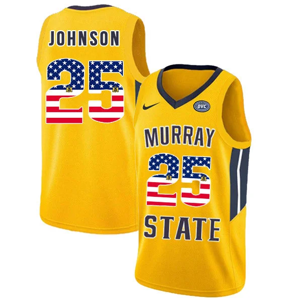 Murray State Racers 25 Jalen Johnson Yellow USA Flag College Basketball Basketball Jersey