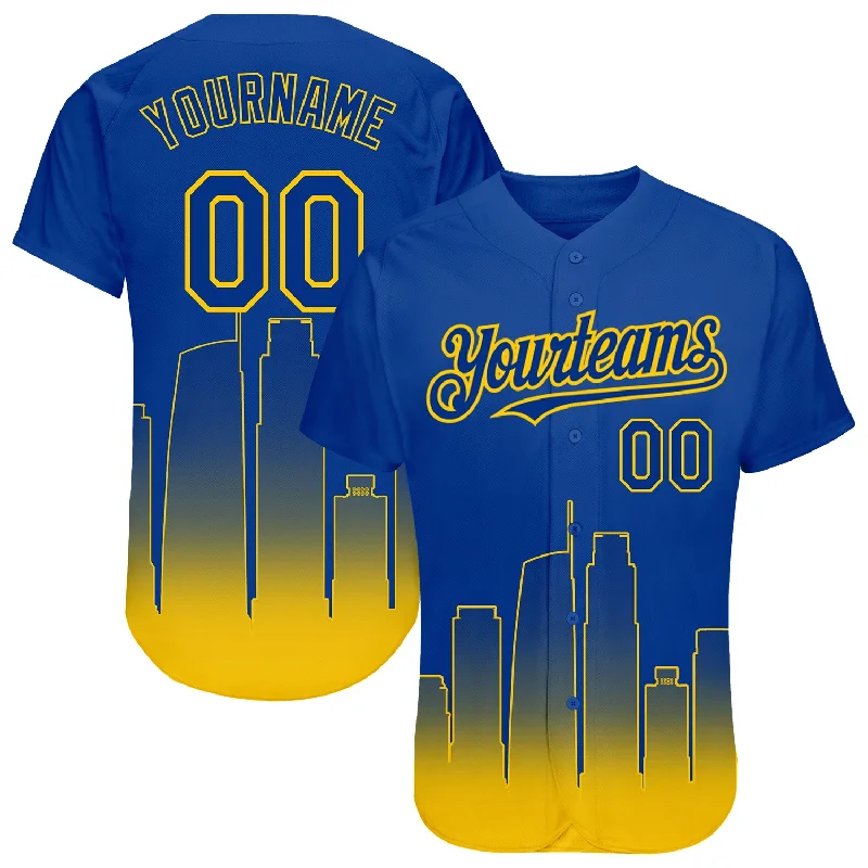 Custom Royal Yellow 3D Los Angeles City Edition Fade Fashion Authentic Baseball Jersey