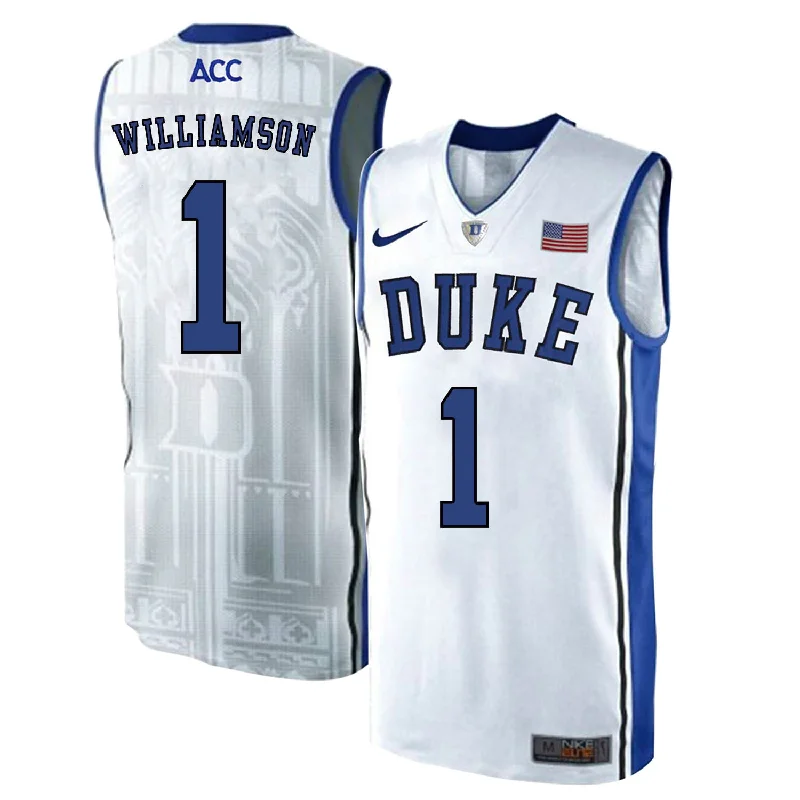 Duke Blue Devils 1 Zion Williamson White Elite College Basketabll Basketball Jersey