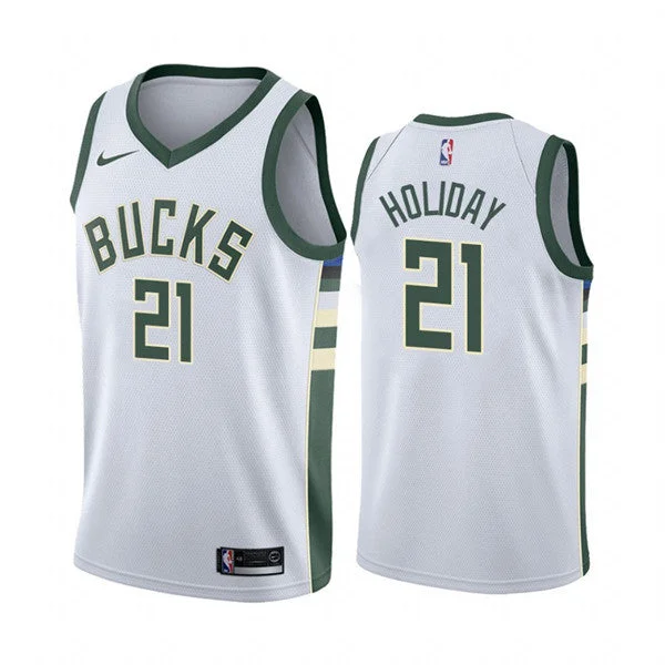 Men's Milwaukee Bucks #21 Jrue Holiday White Stitched Basketball Jersey