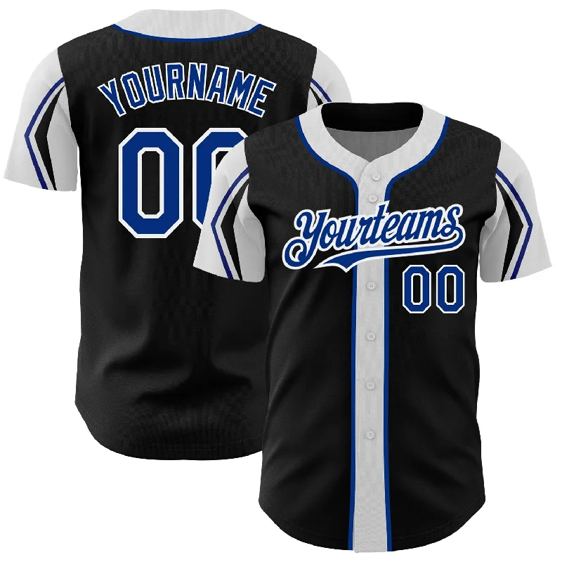 Custom Black Royal-White 3 Colors Arm Shapes Authentic Baseball Jersey