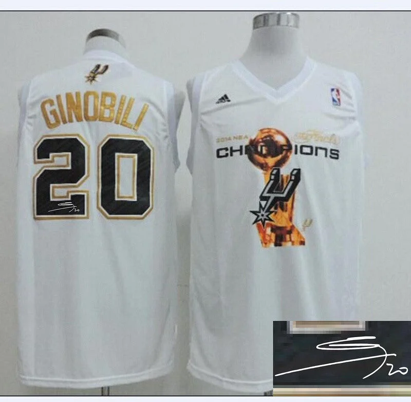 Spurs 20 Ginobili White 2014 Champions Signature Edition Basketball Jerseys