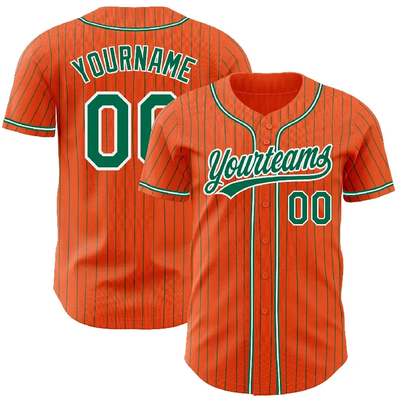 Custom Orange Kelly Green Pinstripe Kelly Green-White Authentic Baseball Jersey