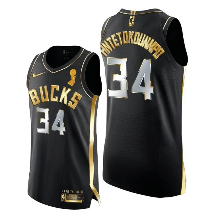 Men's Milwaukee Bucks #34 Giannis Antetokounmpo 2021 Finals Champions Golden Edition Basketball Jersey