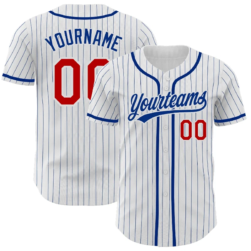 Custom White Royal Pinstripe Red Authentic Baseball Jersey