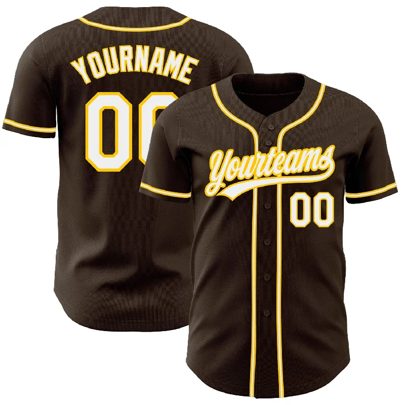 Custom Brown White-Gold Authentic Baseball Jersey