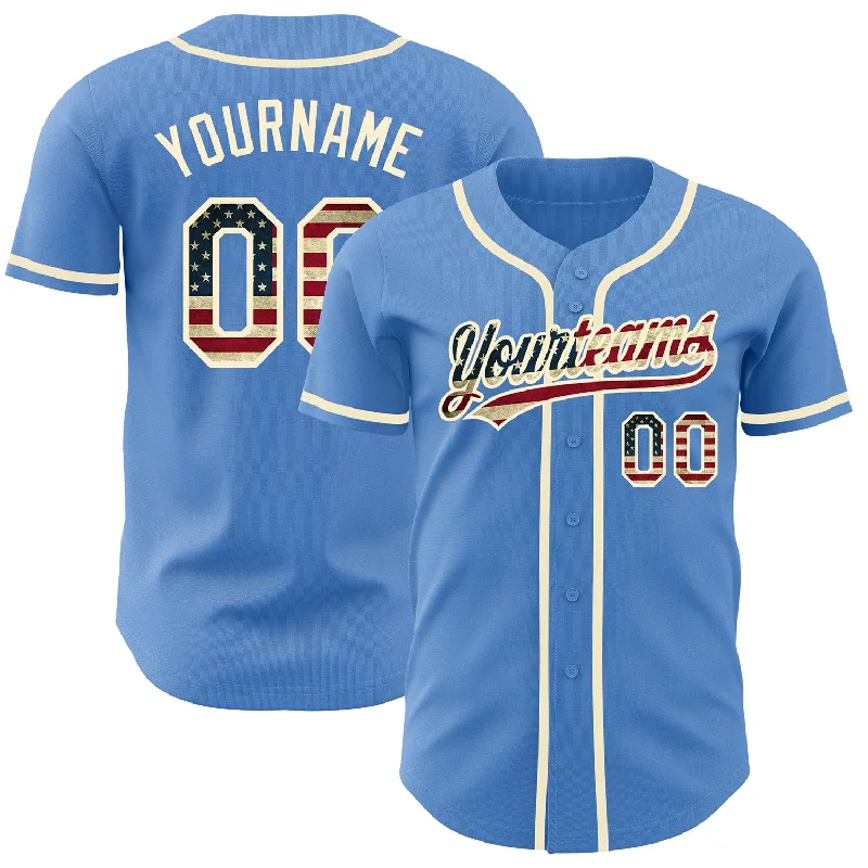 Custom Powder Blue Vintage USA Flag-Cream Authentic Baseball Jersey