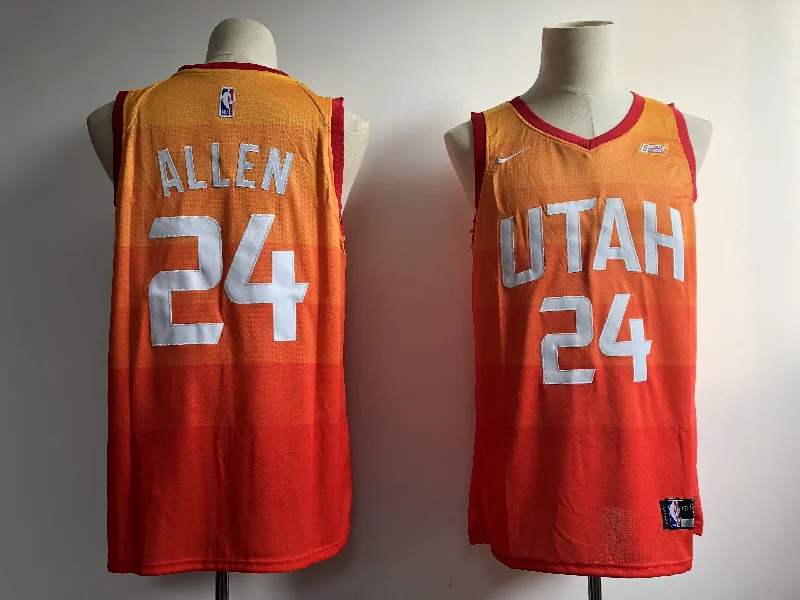 Men's Utah Jazz #24 Grayson Allen Orange City Edition Swingman Stitched Basketball Jersey