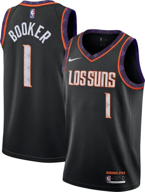 Men's Phoenix Suns #1 Devin Booker Black City Edition Stitched Basketball Jersey