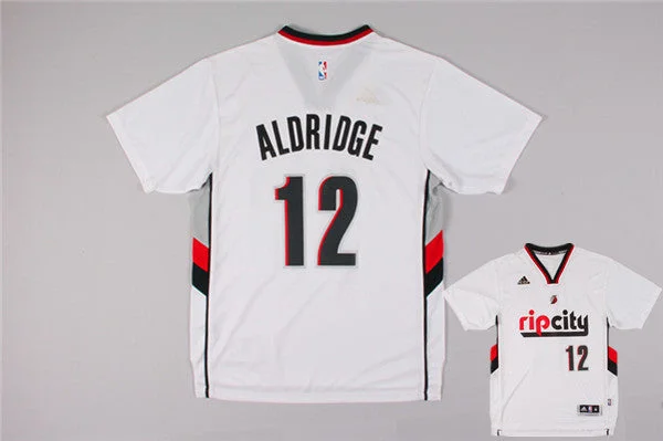 Blazers 12 Aldridge White Rip City Short Sleeve Basketball Jerseys