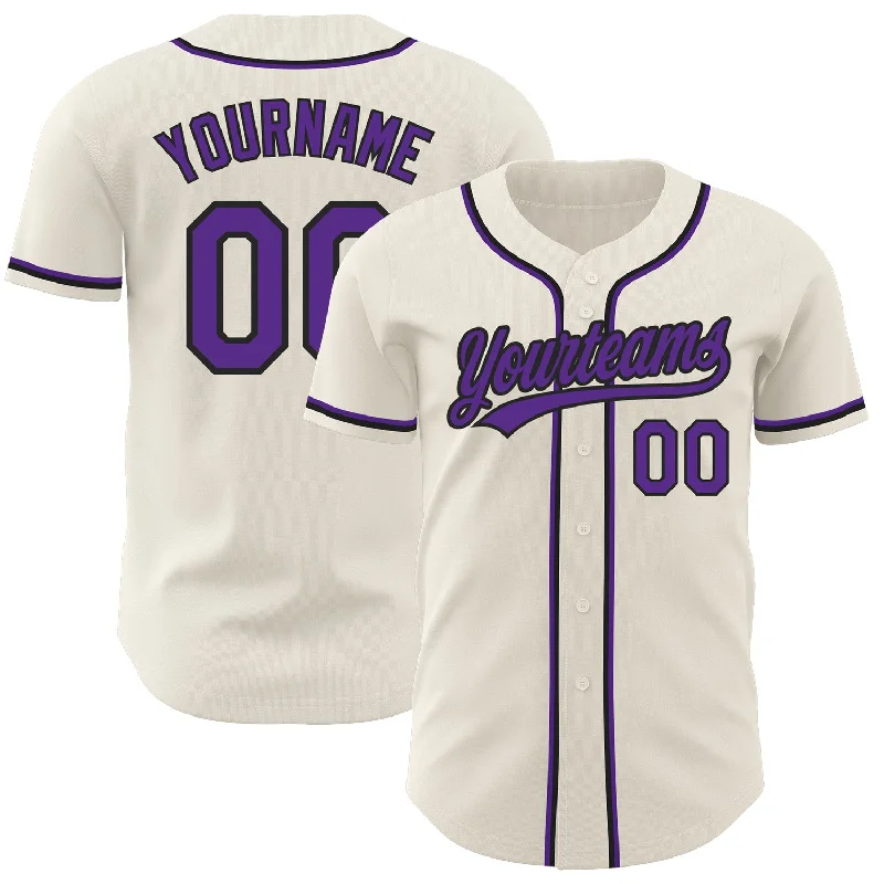 Custom Cream Purple-Black Authentic Baseball Jersey