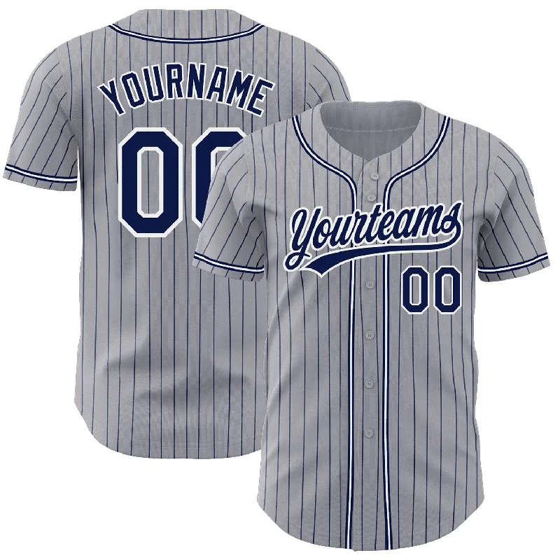 Custom Gray Navy Pinstripe Navy-White Authentic Baseball Jersey