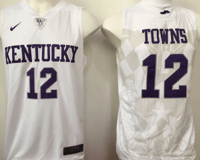 Kentucky Wildcats 12 Karl-Anthony Towns White College Basketball Basketball Jersey