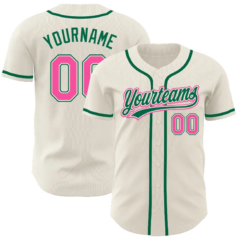 Custom Cream Pink-Kelly Green Authentic Baseball Jersey