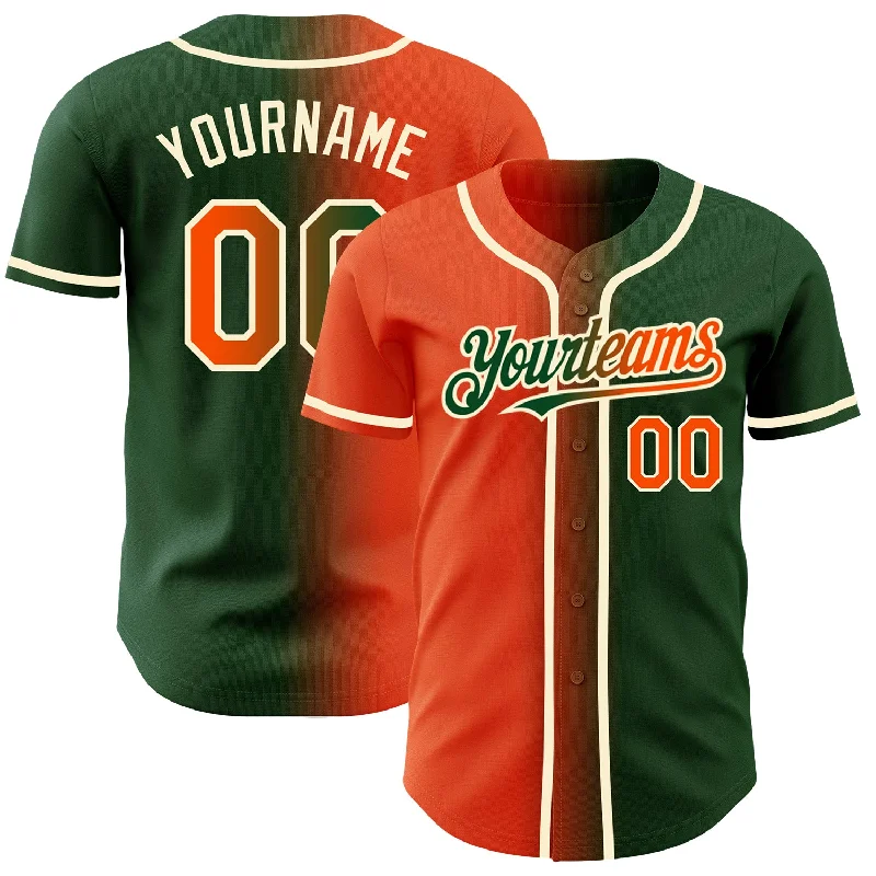 Custom Green Orange-Cream Authentic Gradient Fashion Baseball Jersey