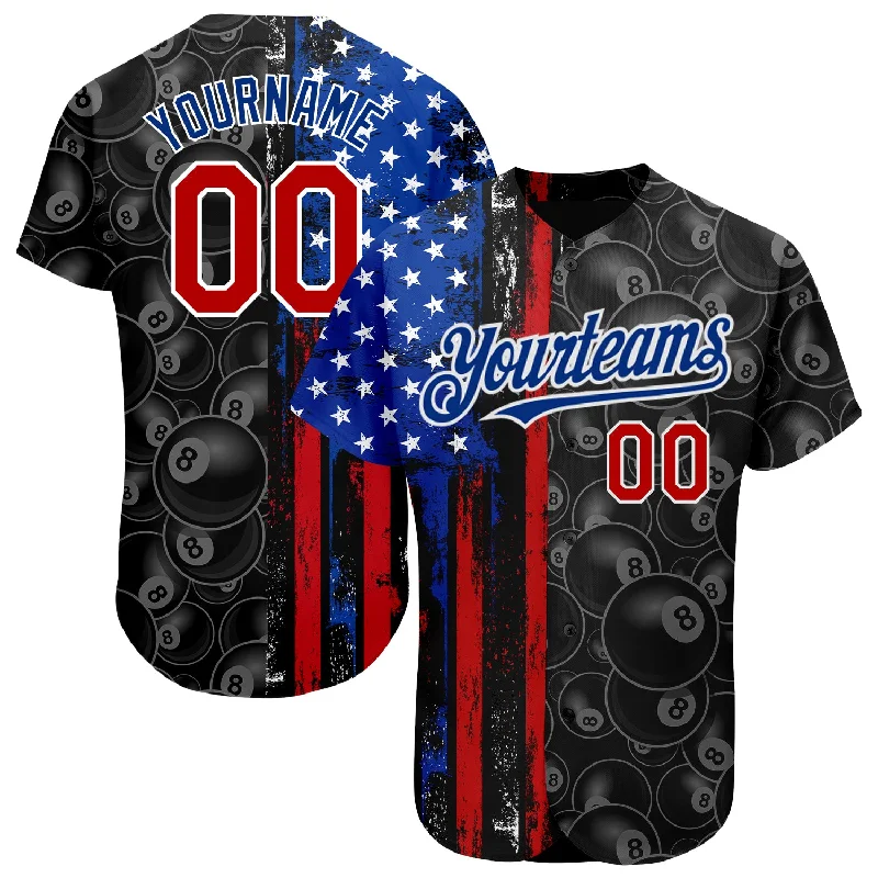 Custom Black Red-Royal 3D Pattern Design Billiards Snooker 8 Ball American Flag Authentic Baseball Jersey