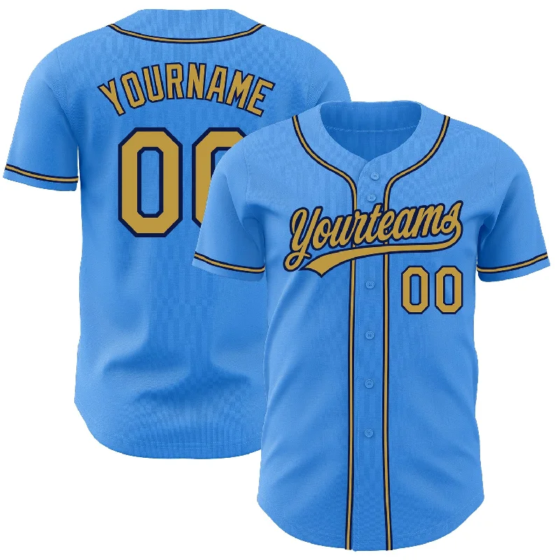 Custom Electric Blue Old Gold-Navy Authentic Baseball Jersey