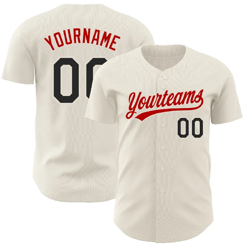 Custom Cream Black-Red Authentic Baseball Jersey