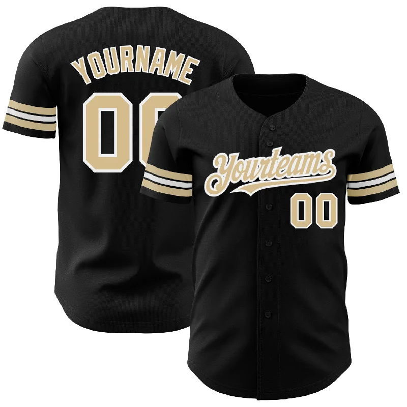 Custom Black Vegas Gold-White Authentic Baseball Jersey