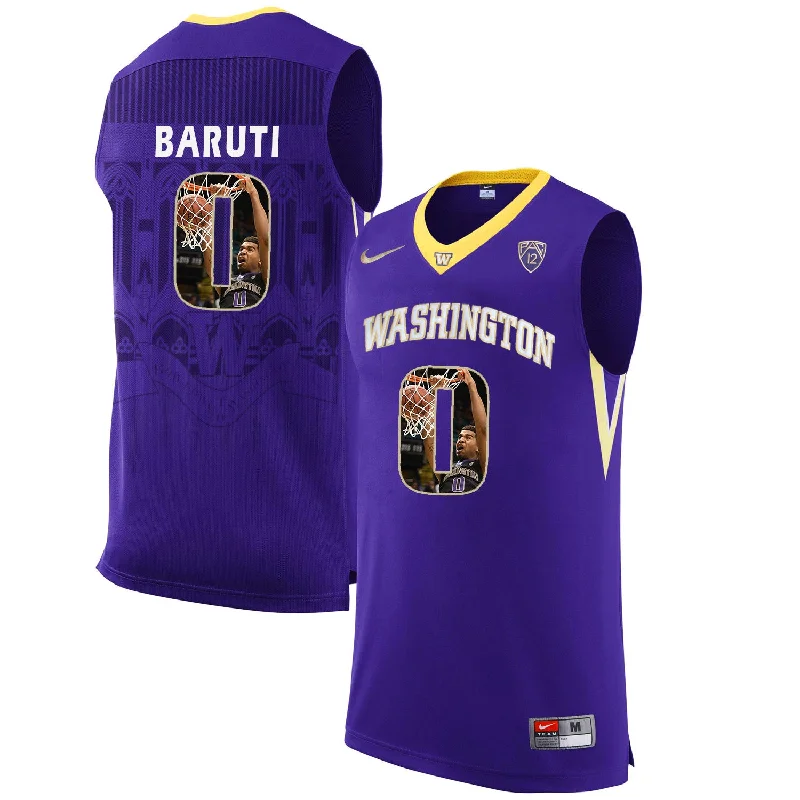 Washington Huskies 0 Bitumba Baruti Purple With Portait College Basketball Basketball Jersey